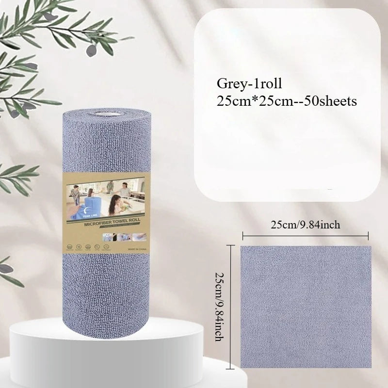 50 Sheetes/Roll Reusable Cleaning Wipe Household Kitchen Cloth Microfiber Towel Rolls Dish Rags Wash Paper Towel Replacement