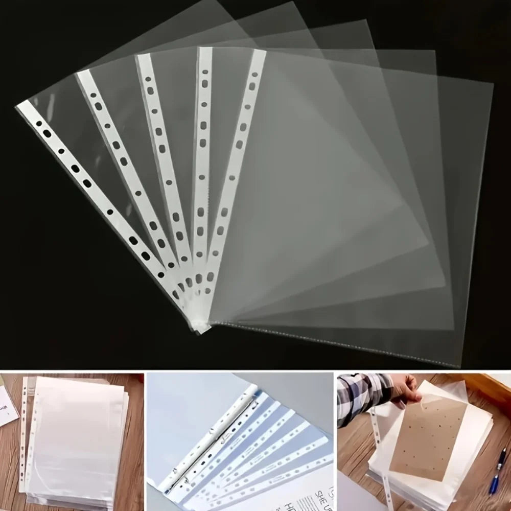 50 A4 Transparent Plastic Folders - 3-Ring Binder, Test Papers, Invoices, Office Supplies, Easy Design, 4C Thickness, Normal Use