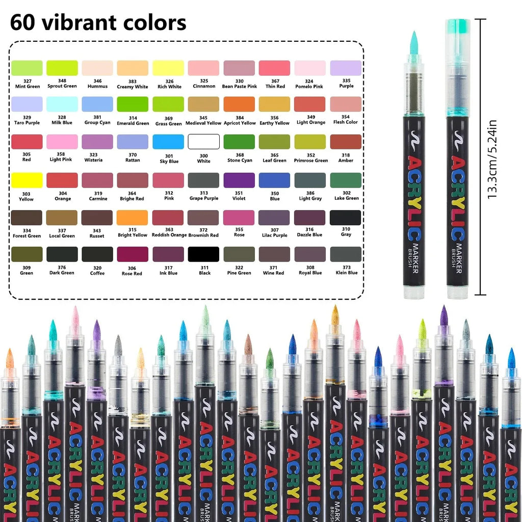 12-366 Colors Acrylic Marker Set Waterproof Acrylic Brush Marker Professional Acrylic Painting Marker DIY Art Supplies