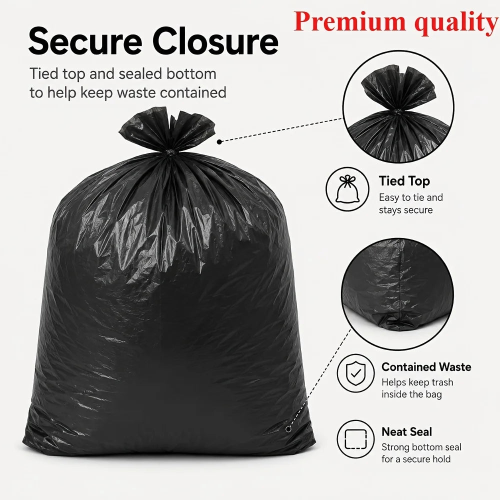 100 Large Black Trash Bags – Leak-proof, Durable Polyethylene