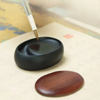 She Inkstone with Lid Antique Chinese Ink Stone for Calligraphy Writing and Traditional Painting Practice Natural Rock Inkstone