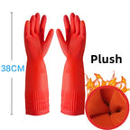 Latex Dish Washing Gloves Lined with Flocking Thick Nonslip Kitchen Housework Cleaning Gloves Washing Clothes Rubber Red Gloves