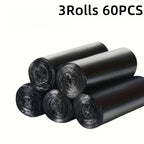 3 Rolls 60pcs Upgraded Durable Black Household Trash Bags, Multi-Purpose Trash Bags Black for Privacy Trash Bags for Privacy