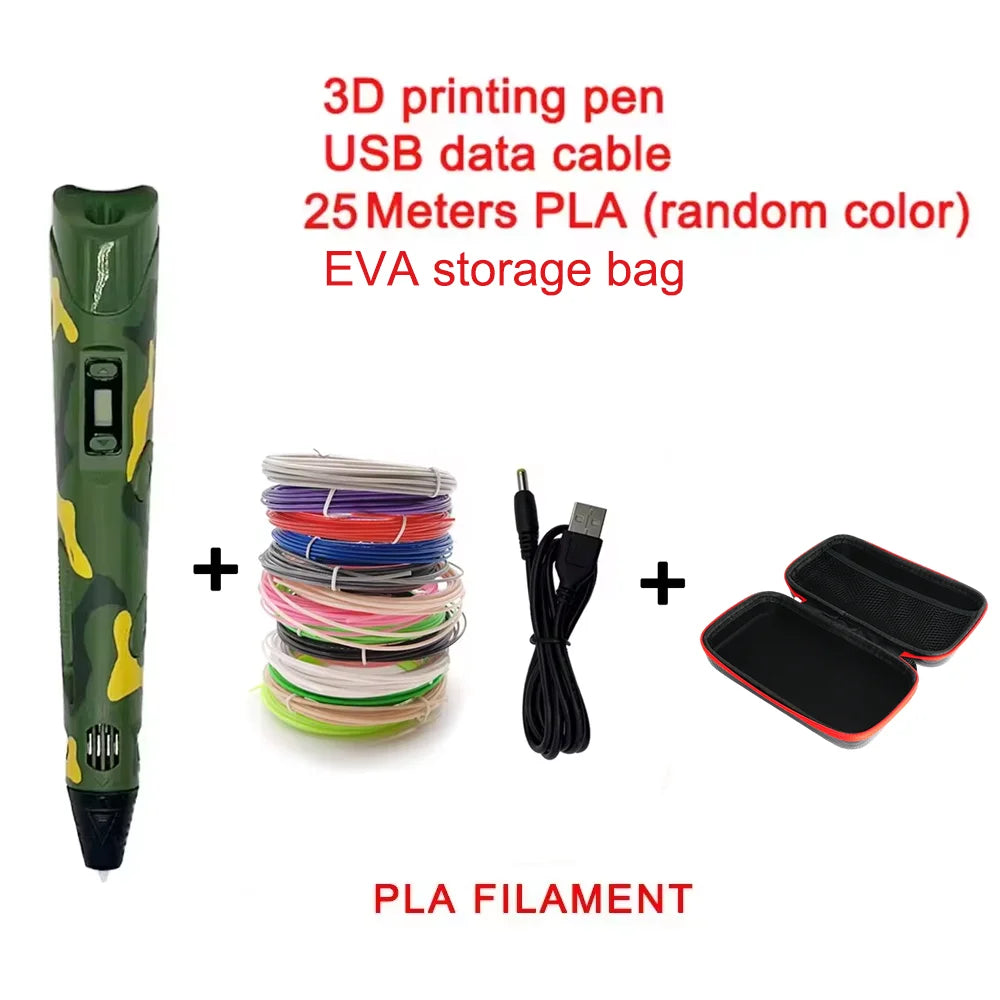 Electronic 3D Printing Pen 25MPLA Long Thread Children's 3D Graffiti Drawing Tool Drawing Smart Toy DIY Christmas Birthday Gift