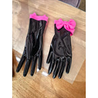 Short latex gloves with color-block design and bowknot