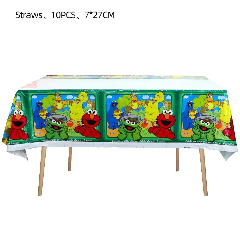 Cartoon SEsame-Streets Birthday Party Set Supplies Kids Disposable Tableware Balloon Cake Topper Banner Plates Decoration