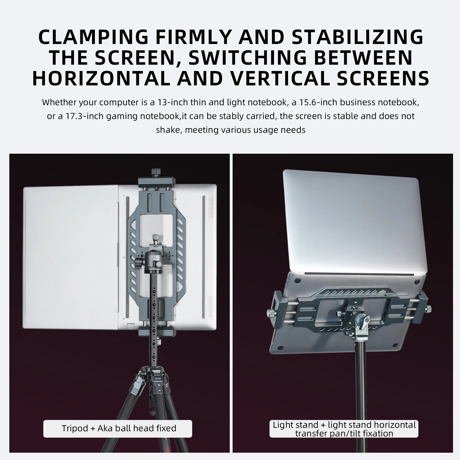 LEAPLIGHT Aluminum Alloy Laptop Stand Horizontal Vertical Screen Clamp Portable Holder W/ Arca Swiss Plate 1/4' Screw for Tripod
