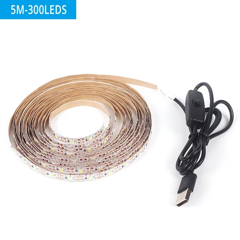 USB LED Strip Lights 2835 DC5V With Switch Flexible Lamp Tape Ribbon TV Desktop Computer Screen Background Lighting Home Decor