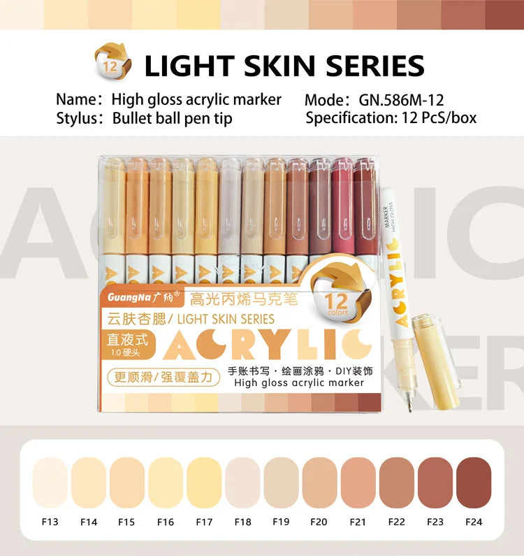 GuangNa 168/12 Colors High Gloss Acrylic Marker Pen Set,Hard Headed Drawing Pens,DIY Graffiti Paint Pen Stationery,GN.586