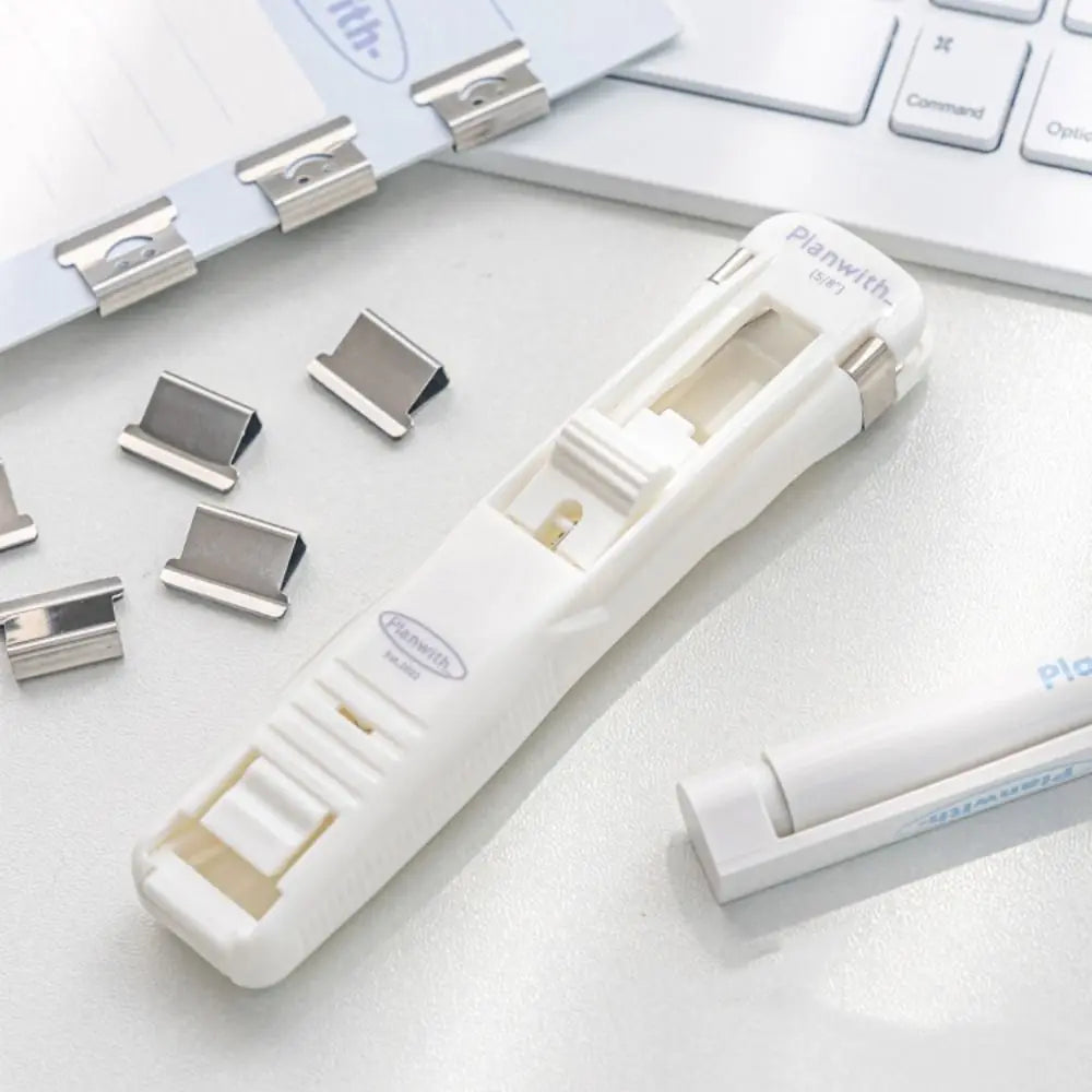 Smile Design Push Paper Clip New Plastics Mini Binder File Stapler Reusable Pusher Set School