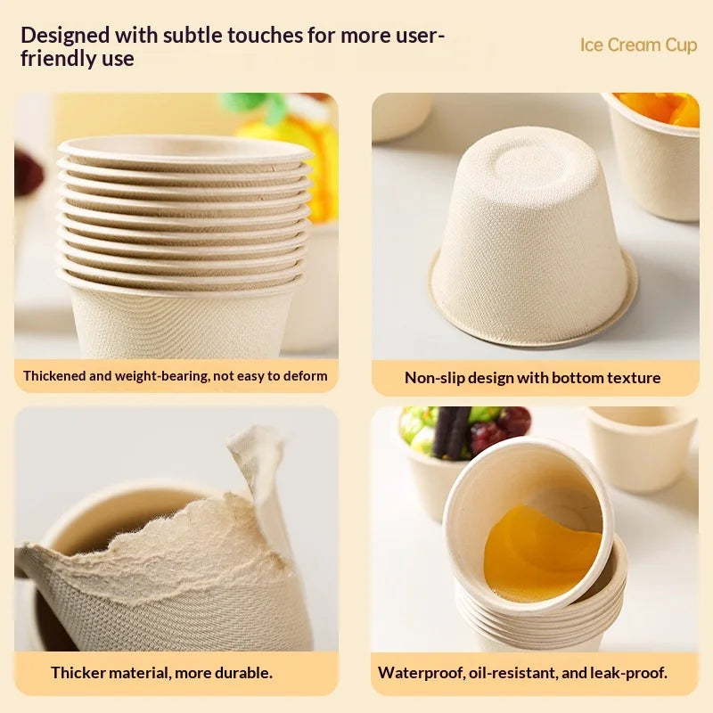 5/10/20/50pcs 5OZ Ice Cream Cup Environmentally Friendly Degradable Disposable Celebrity Dessert Pulp Light Food Paper Bowl