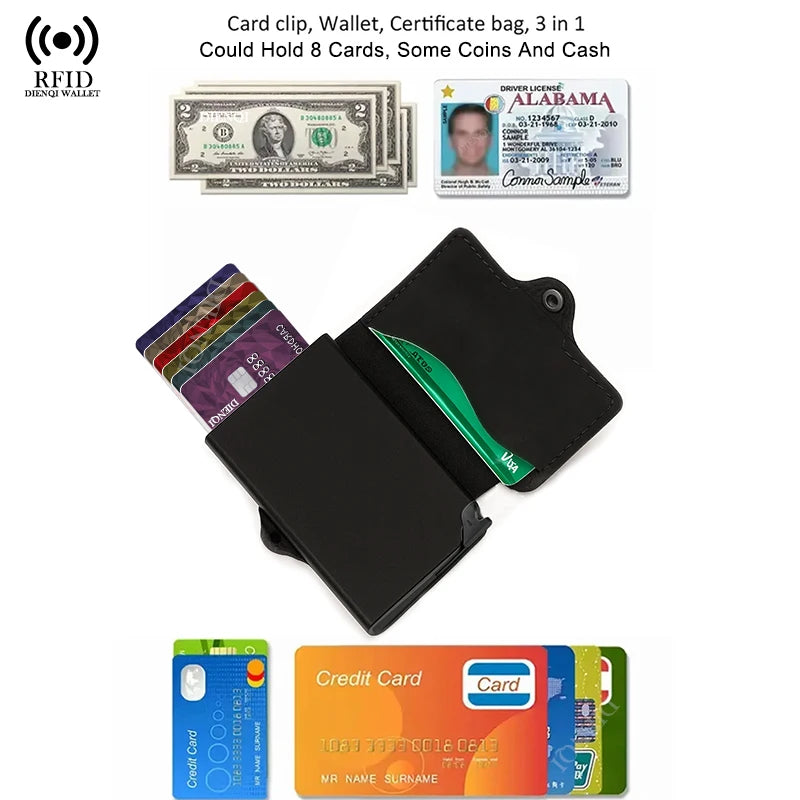 Rfid Credit Card Holder Luxury Split Leather Wallet Men Metal Slim Thin  Minimalist Wallet Bank Cardholder Case Travel Wallet