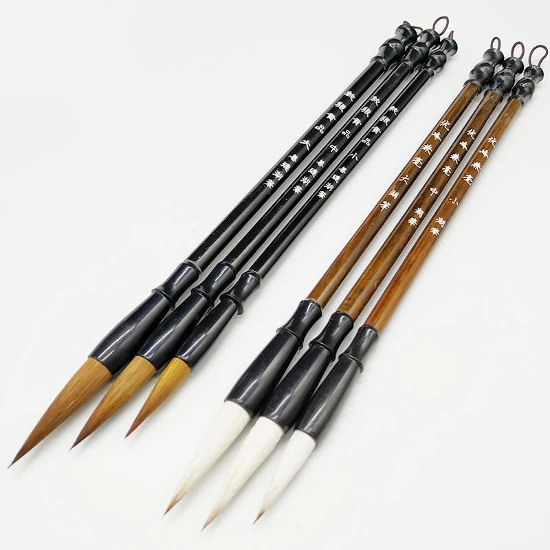 3Pcs Brown Weasel Hair White Woolen Writing Brush Chinese Calligraphy Brush Pen Writing Practice Supplies For Student