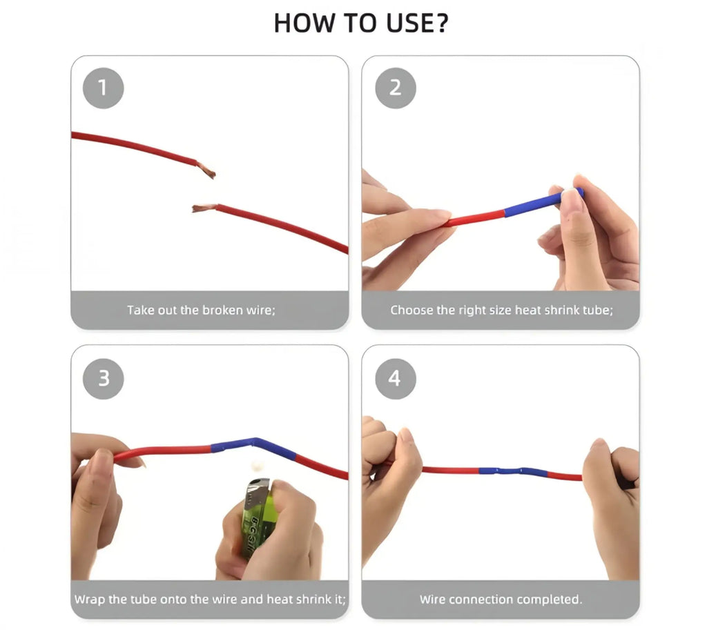 Black Heat Shrink Tube Kit Thermoresistant Tubing Shrink Wire Wrapping Electrical Connection Cable Insulation Sleeves Protecter