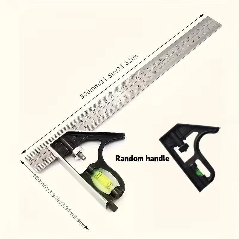 Woodworking Movable Combination Square 300mm Stainless Steel Ruler, Adjustable Horizontal Level, 45° Right Angle Measuring Gauge