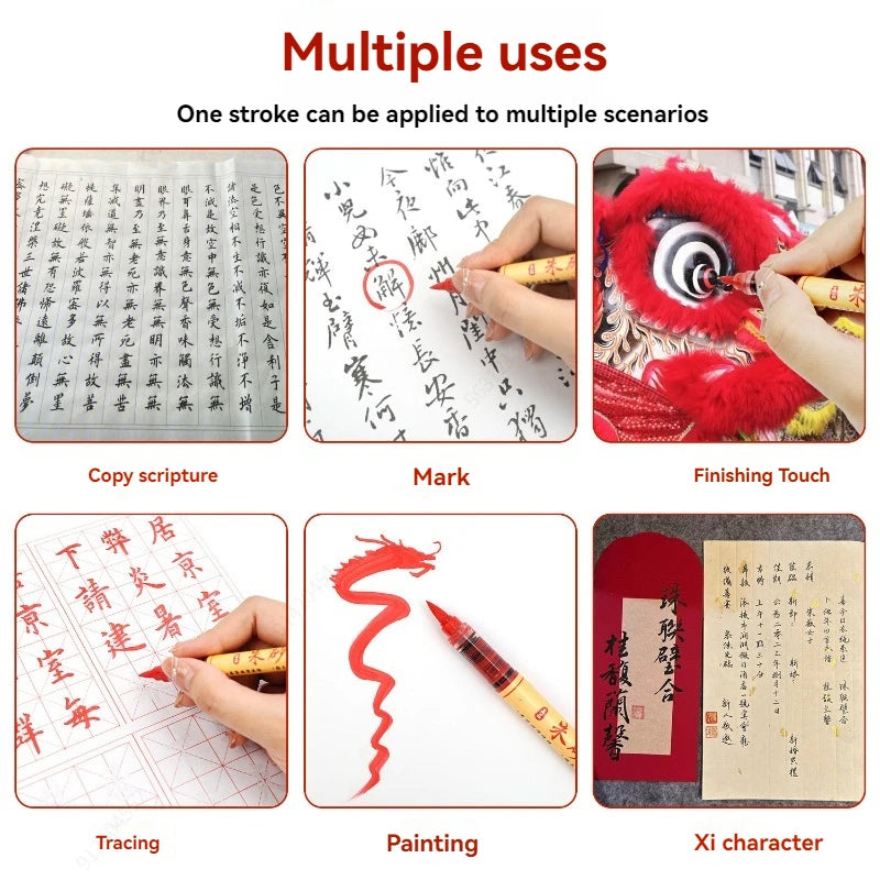 1-5pcs Writing Blessing Pen Specialist Cinnabar Brush Study Utensils Calligraphy Practice Special Learning Tools Xuan Paper Pen