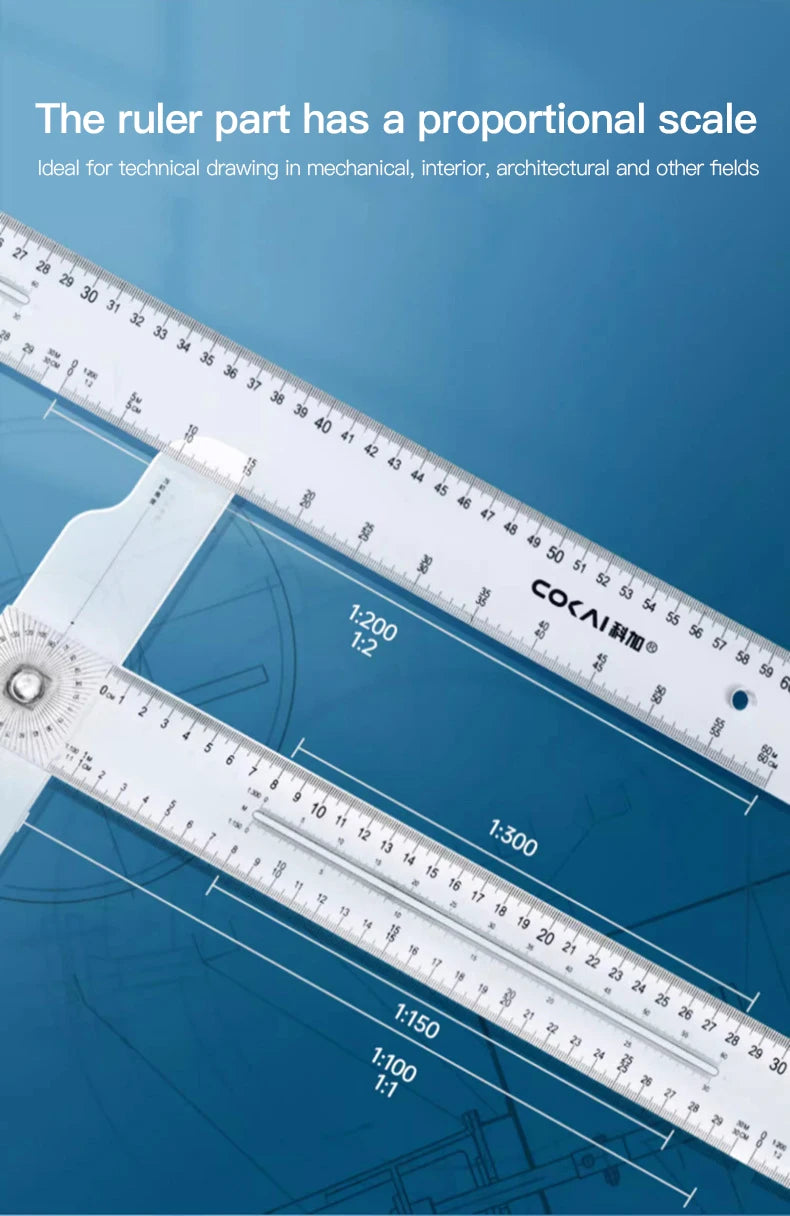 2/1pcs Multifunction Rotatable T-Square Ruler 4mm Thicken Plastic Math Line Circular Transparent Folding Geometric Drawing Ruler