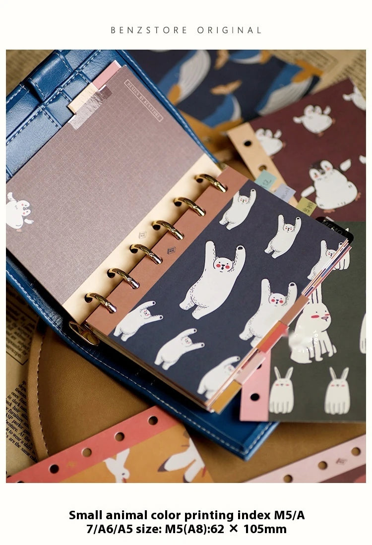 Retro Bookmarks Index Pages 6pcs A5/A6/A7/M5 6-Holes Binder Index Divider Cartoon Multicolor Loose-Leaf Notebook Classification