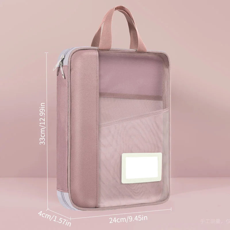 HUAJIE A4 file bag, transparent large-open file bag, zippered large-capacity document storage bag, handbag, student book bag, tutoring bag, exam paper bag, mesh subject classification bag, homework bag, study bag