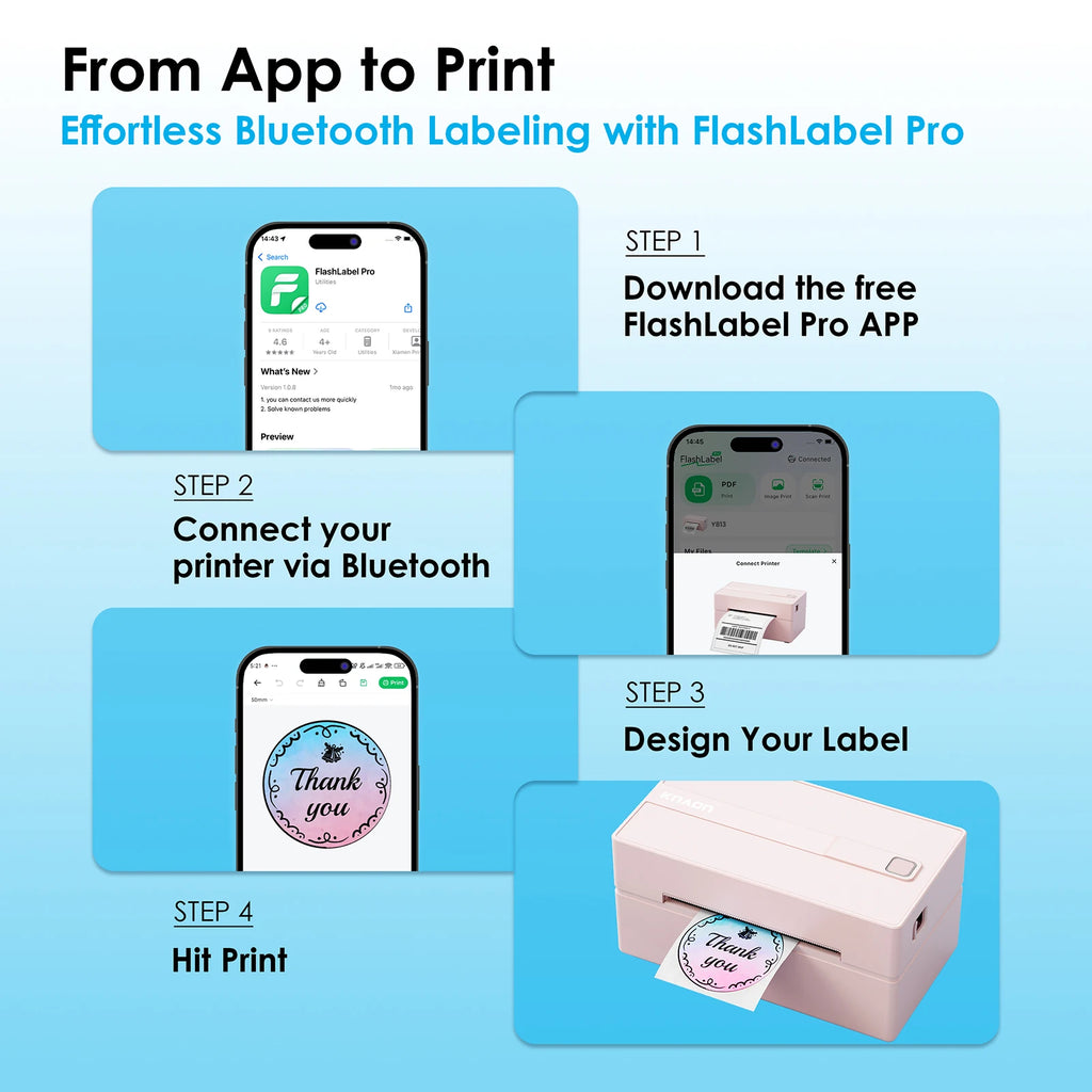 Thermal Label Printer -4x6 Shipping Label Printer for Small Business, Home Use - Compatible with Android, iPhone and Windows