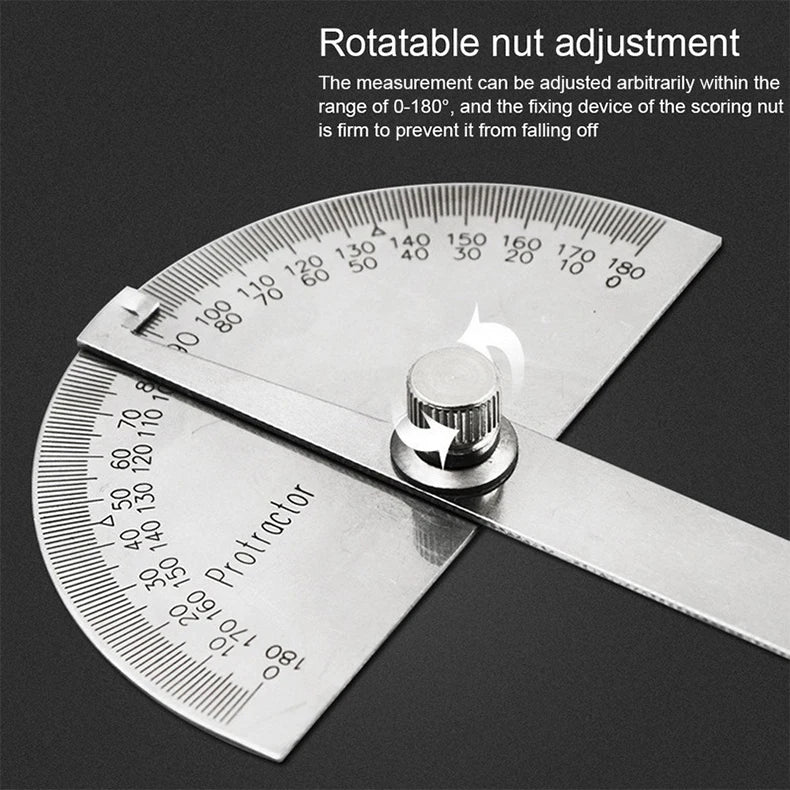 High Precision Stainless Steel Protractor Angle Gauge 180 Degrees 0-10CM Adjustable Semicircle Protractor Angle Measuring Tool