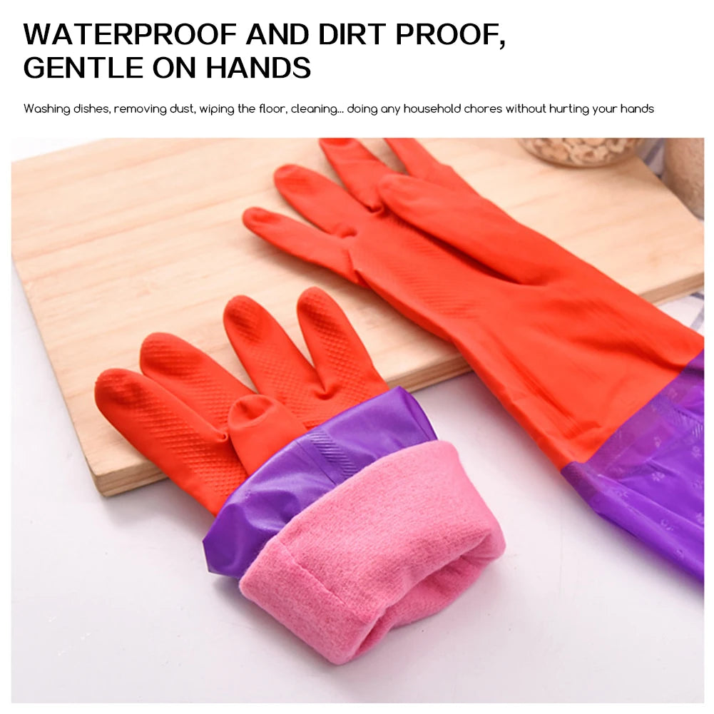 Fleece Lined Latex Dishwashing Gloves Thermal Extra Long Latex Cleaning Gloves Warm Winter Dishwashing Laundry Aid