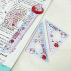4pcs New Acrylic Ruler Set Red Kitten/Green Puppy Measurement Drawing Stationery Set Square Protractor Gift