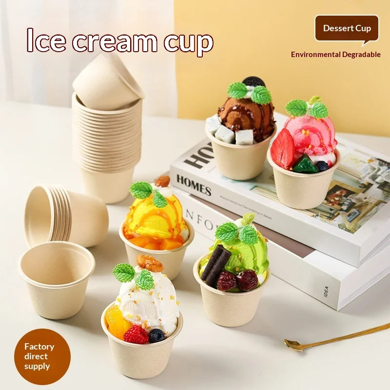 5/10/20/50pcs 5OZ Ice Cream Cup Environmentally Friendly Degradable Disposable Celebrity Dessert Pulp Light Food Paper Bowl