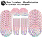 Mermaid Party Supplies Mermaid Scales Pattern Paper Plate Cup Napkin Popcorn Box Food Bowl Girl Birthday Party Baby Shower Decor