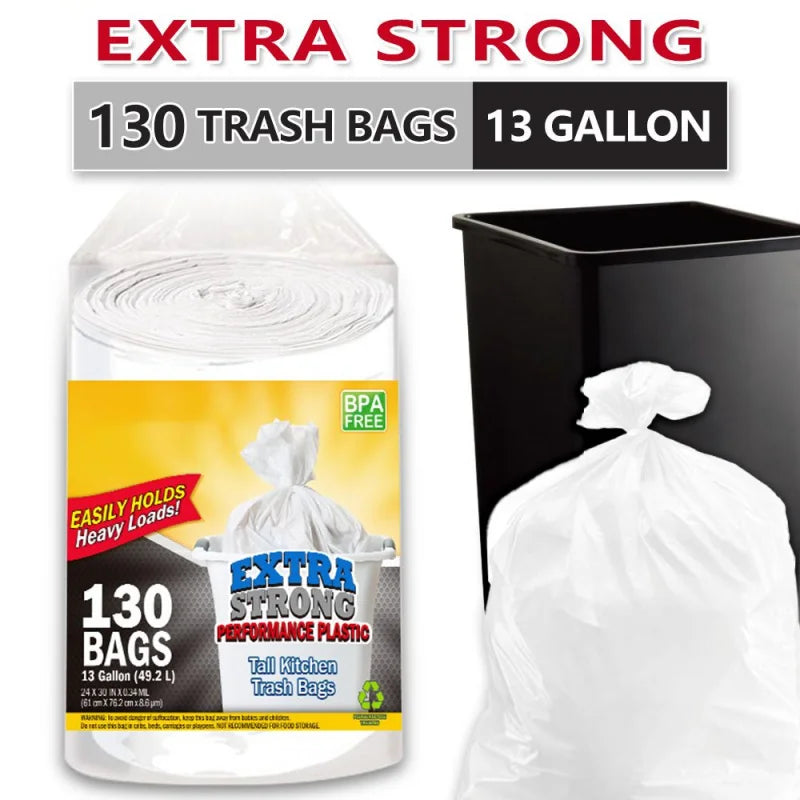 13 Gallon Heavy Duty Trash Bags 130 Count Super Strong Leak Proof Odor Control Disposable Garbage Bags for Kitchen Bathroom Bedr