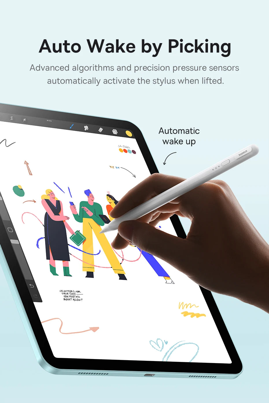 Baseus 3rd Gen Bluetooth Stylus for Apple Pencil Palm Rejection Compatible with iPad pro Mini Air 2024 2022-2018 for Apple Pen