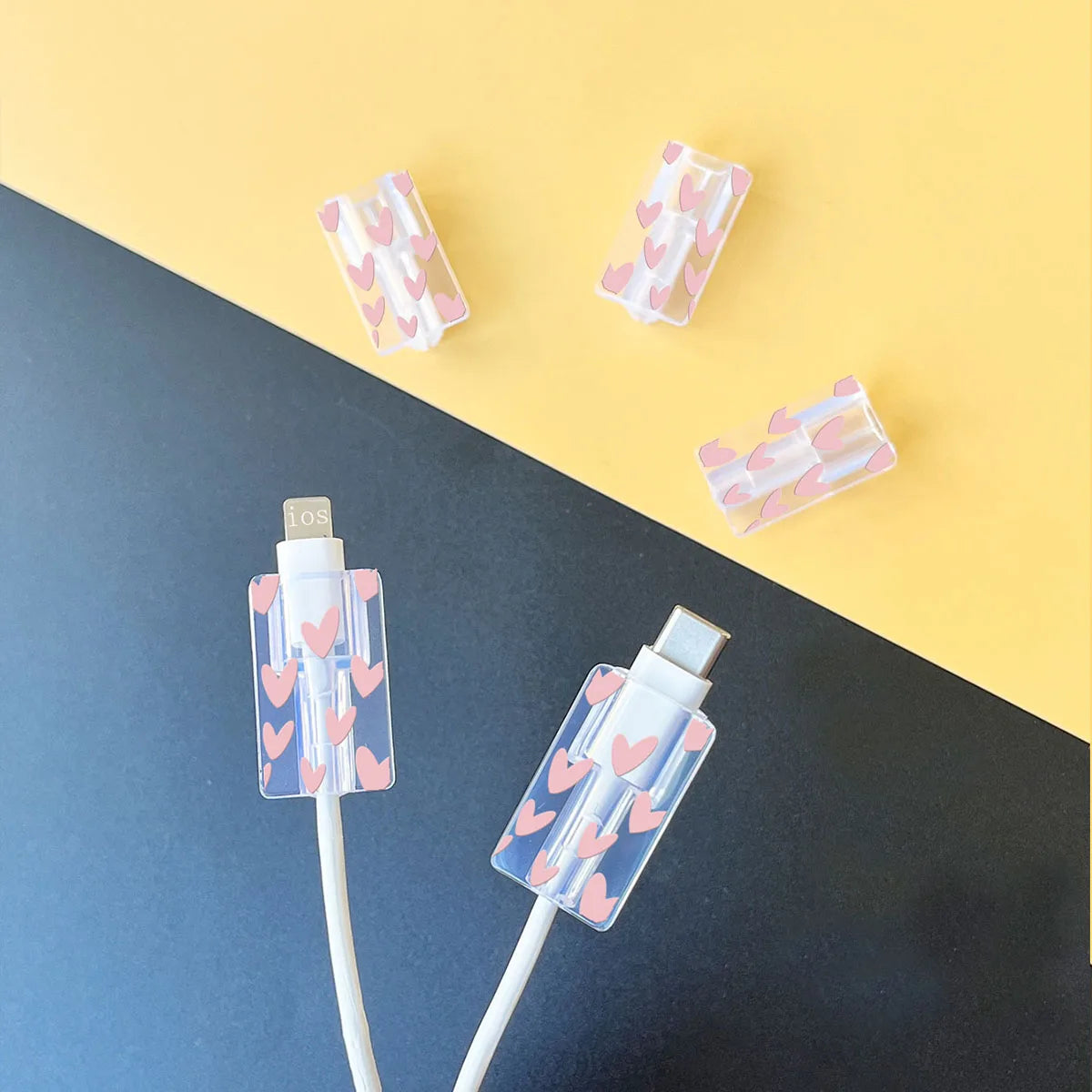 5pcs Soft Silicone Charger Cable Winder Fast Charging Cable Protector Sleeve for Apple IPhone Data Cord Pink Love Case Clip