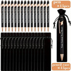 15Sets Customizable Engraved Metal Ballpoint Pens with Durable Case + 15pcs Custom Pen Bags - Bulk Writing Utensils for Business
