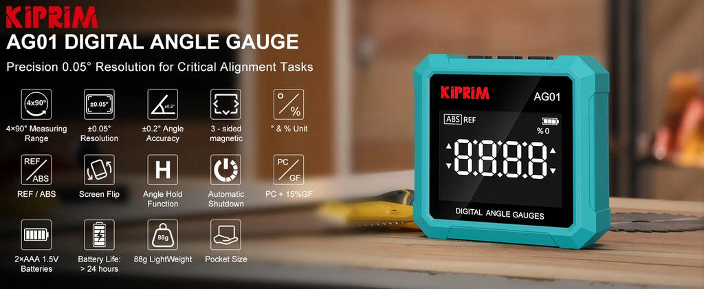 Kiprim Digital Goniometer Electronic Level Box Electronic Angle Ruler Backlight Protractor Wood Working Inclinometer Tools