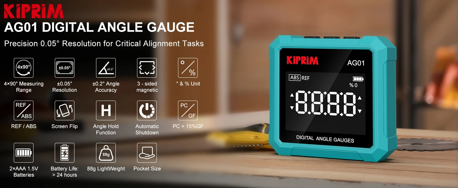 Kiprim Digital Goniometer Electronic Level Box Electronic Angle Ruler Backlight Protractor Wood Working Inclinometer Tools