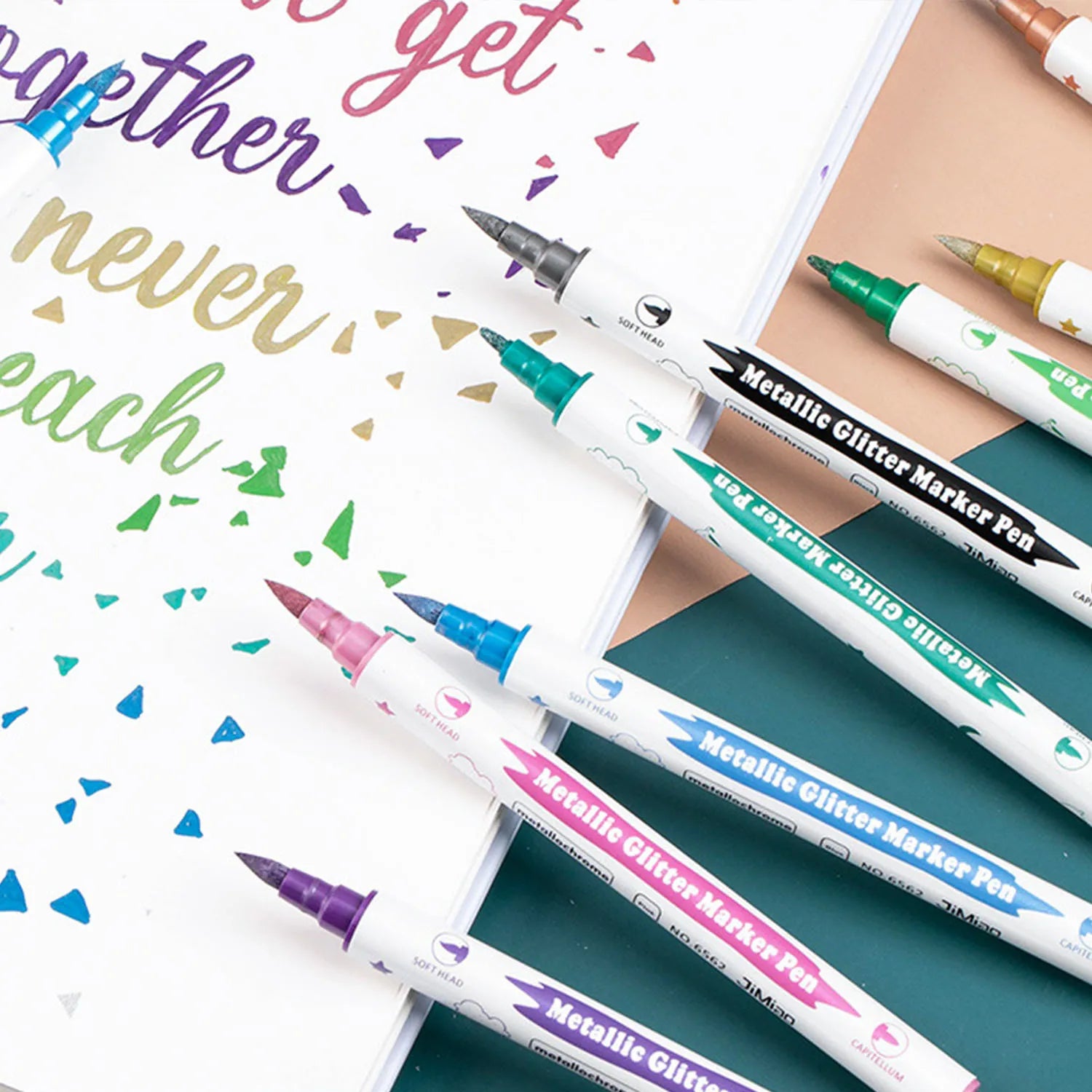 10Pcs Dual Nib Metallic Drawing Markers Fine & Brush Tip Art Craft Set For Scrapbooking Card Making School Handcraft DIY Supplie