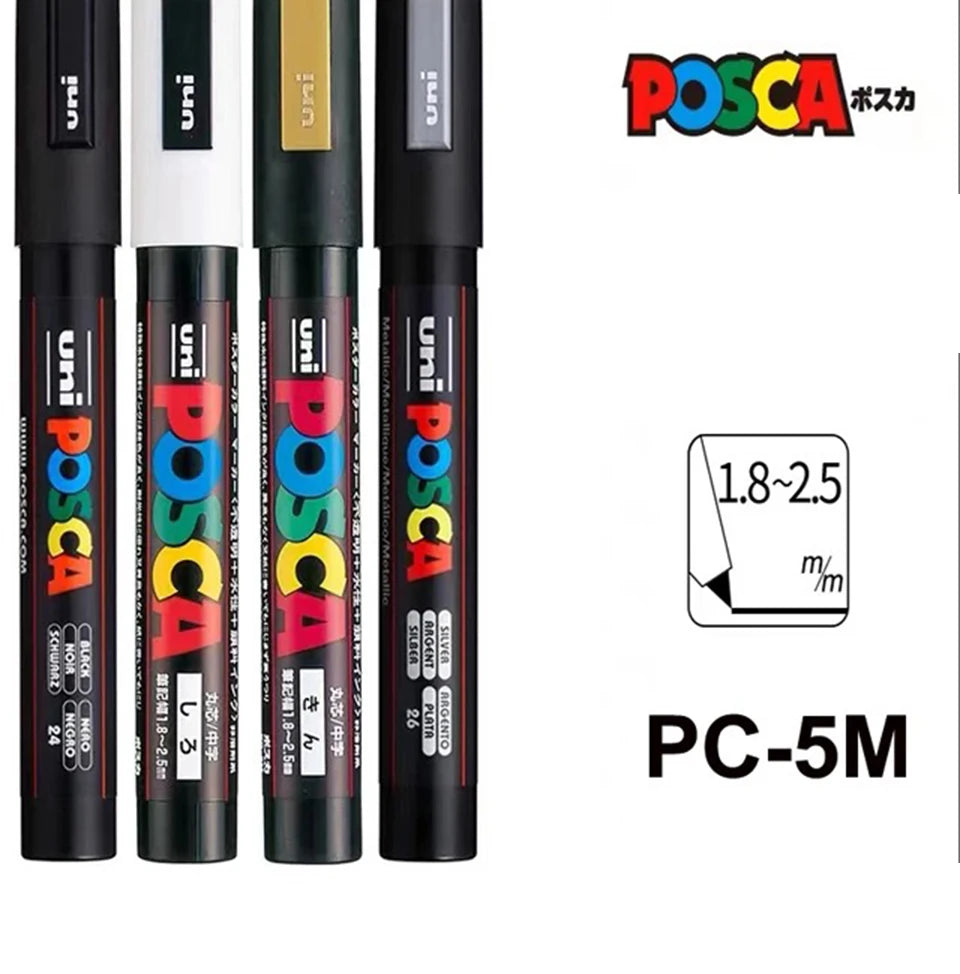 1pcs Japan UNI POSCA Marker Pen PC-1M/3M/5M POP Poster Graffiti Permanent Acrylic Marker White Black Gold Silver Art Supplies