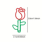 10/20pcs Rose-Shaped Metal Paper Clips Cute Floral Design with Green Leaves Red Flowers Scrapbooking Office School Supplies