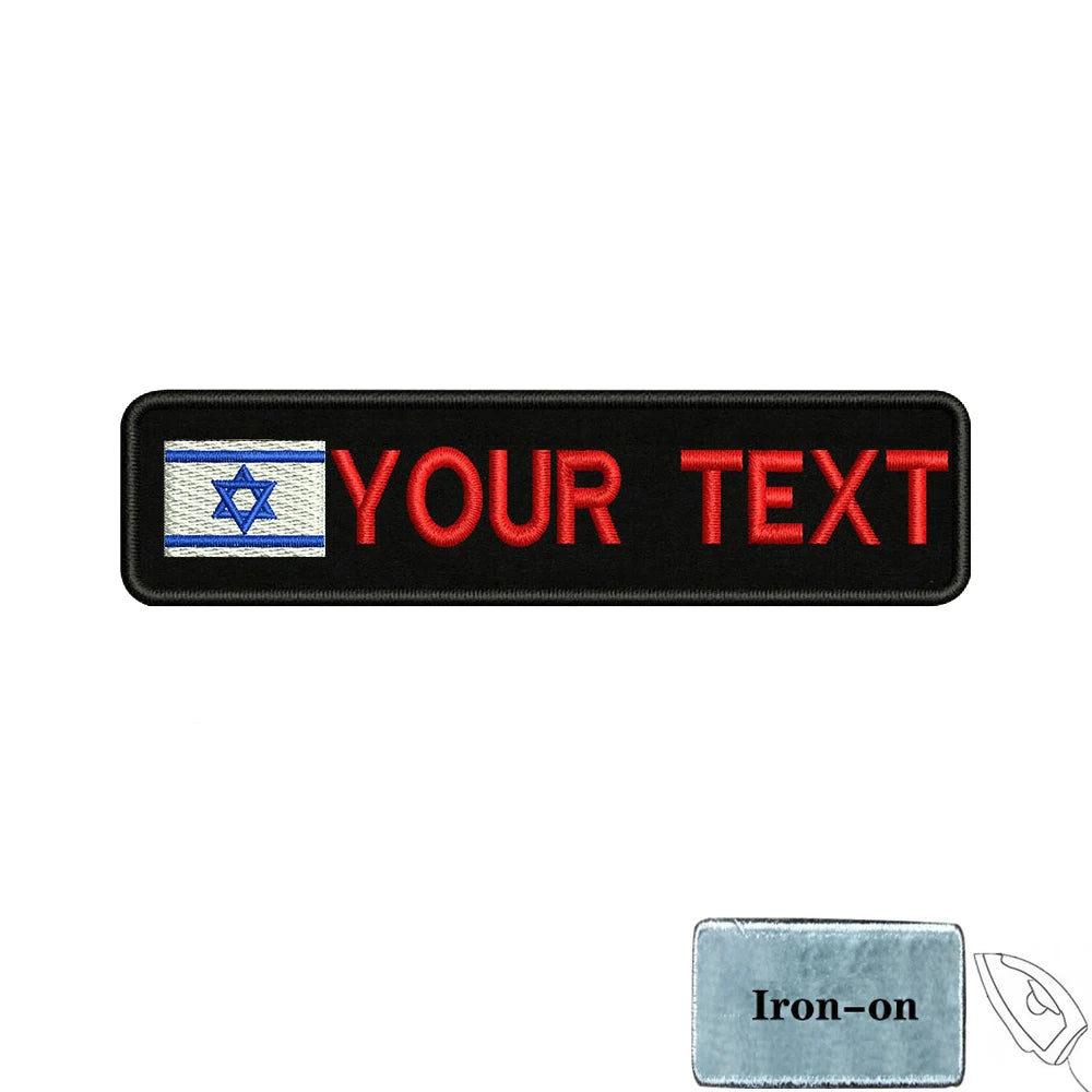 1PC 10cmx2.5cm Israel Flag Custom Personalized Name number Patch Stripes Badge tags Armband Iron On Or Hook Loop embroidered