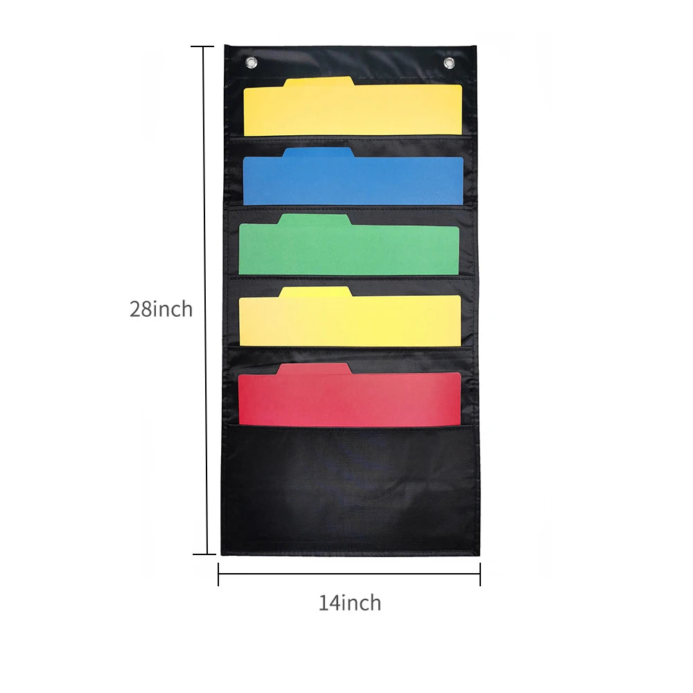 Hanging Wall File Organizer Large 5 Pockets Storage Pocket Chart with 2 Hangers Folder Holder Document Organizer for Office