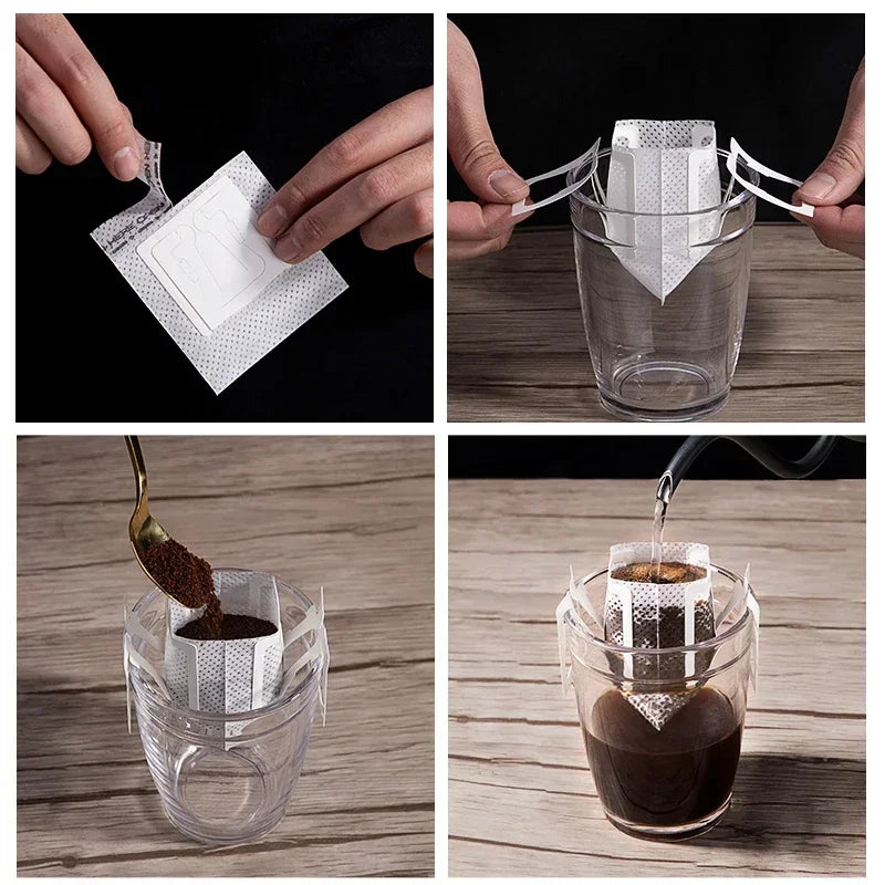 50/100pcs Coffee Filter Paper Bags Disposable Drip Coffee Bag Handle Hanging Ear Espresso Coffee Accessories Tea Tool