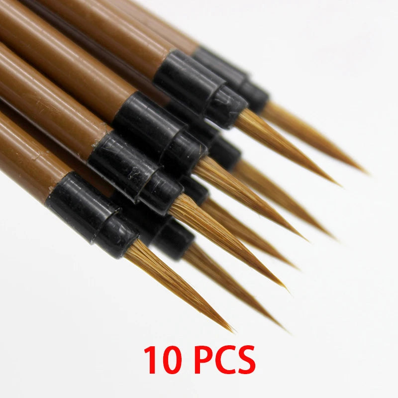 10 Pcs/lot Weasel Hair Hook Line Pen Chinese Traditional Calligraphy Painting Brush  Artist Drawing Watercolor Painting Supplies