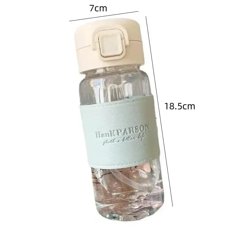 500ml Leak-proof Water Bottle with Straw Portable Student School Food Grade Plastic Water Cup Modern Simple Style Juice Beverage