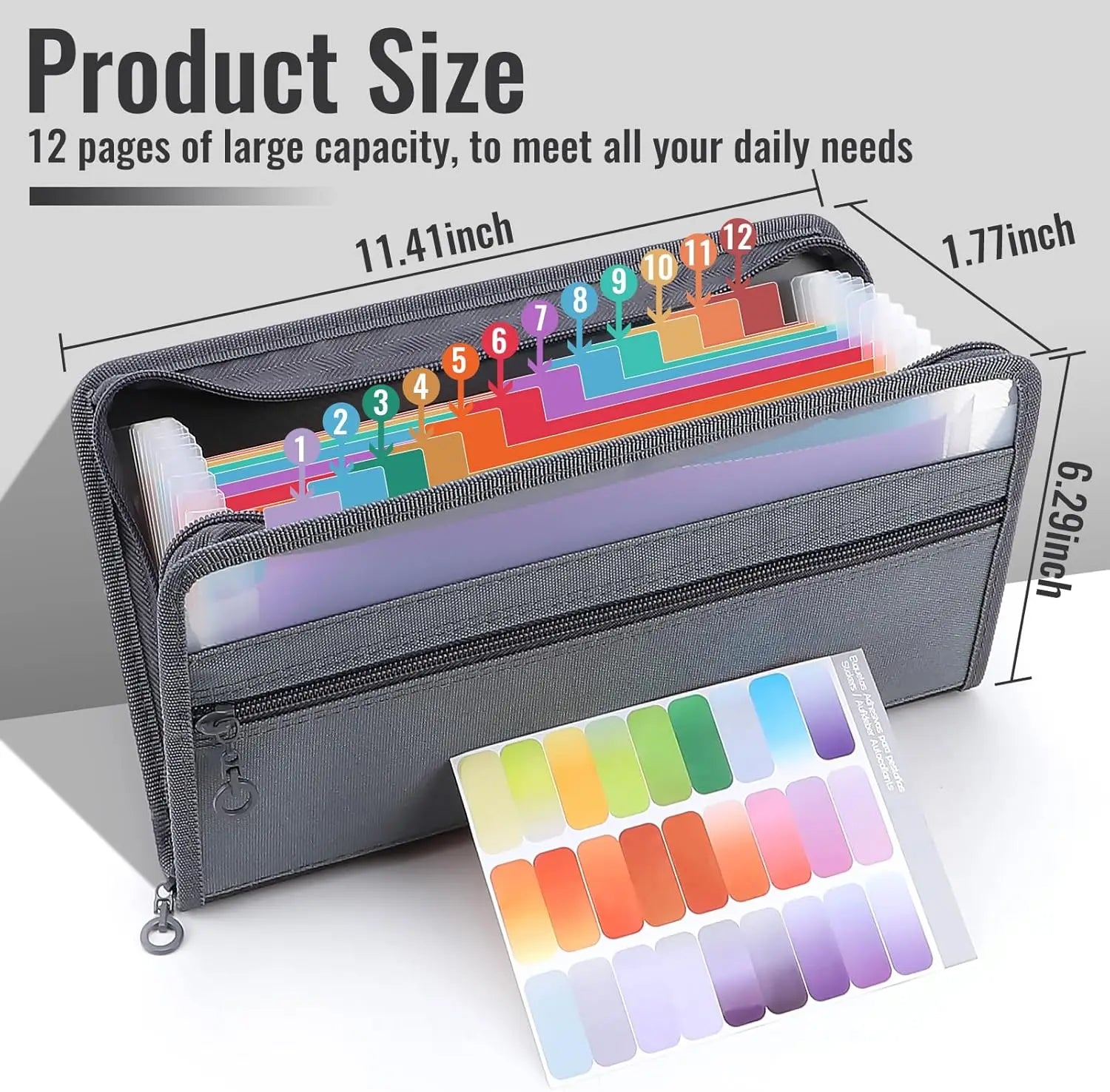 Small Accordion A6 File Organizer with Safe Zipper, 13 Pocket Expanding File Folder with Front Pencil Pouch