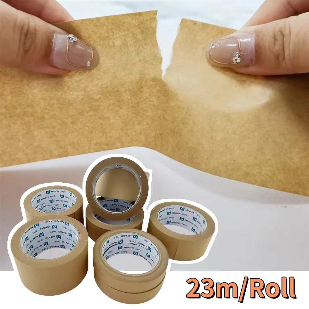 23m/Roll Brown Duct Tape Sealing Reinforced Gummed Self Adhesive Kraft Paper Flatback Carton Sealing Tape Heavy Duty Packing