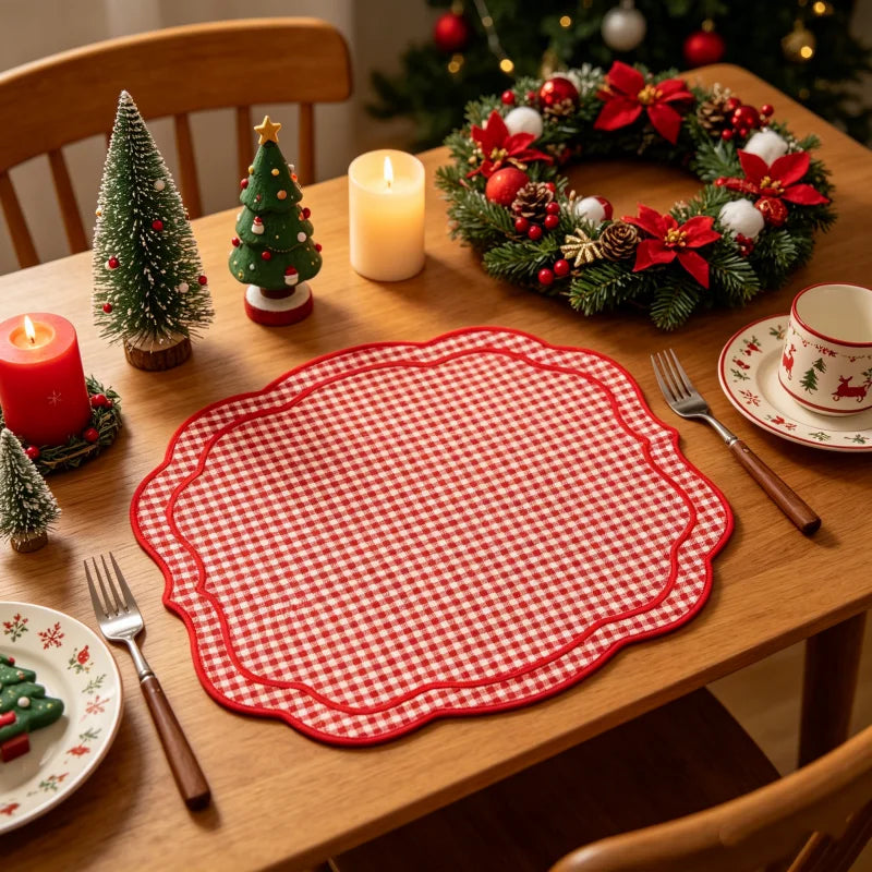 4PCS Cotton Napkins With Wavy Edge Embroidery Suitable for Dinner Wedding Hotel Christmas