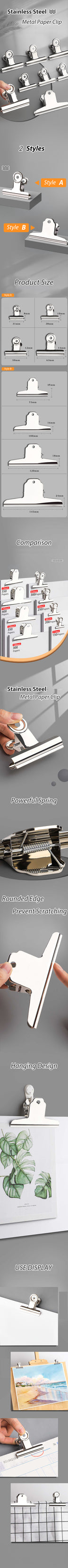 Stainless Steel Multi-functional Metal Clamp Paper Clips Strong Binder School Office Household Stationery Supplies
