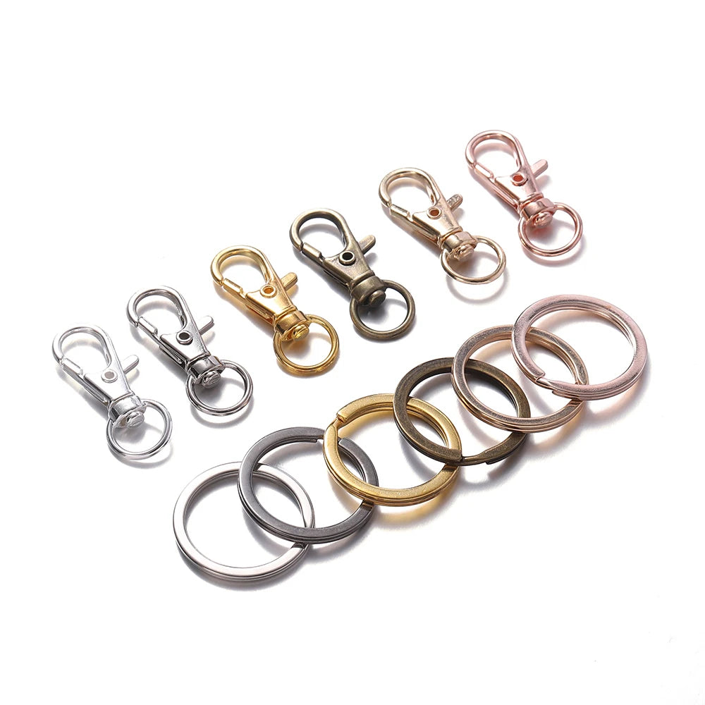 10/20Pcs Swivel Clasps Set Lanyard Snap Hooks with Key Chain Rings Keychain Clip Hooks for DIY Necklace Bracelet Chain Supplies