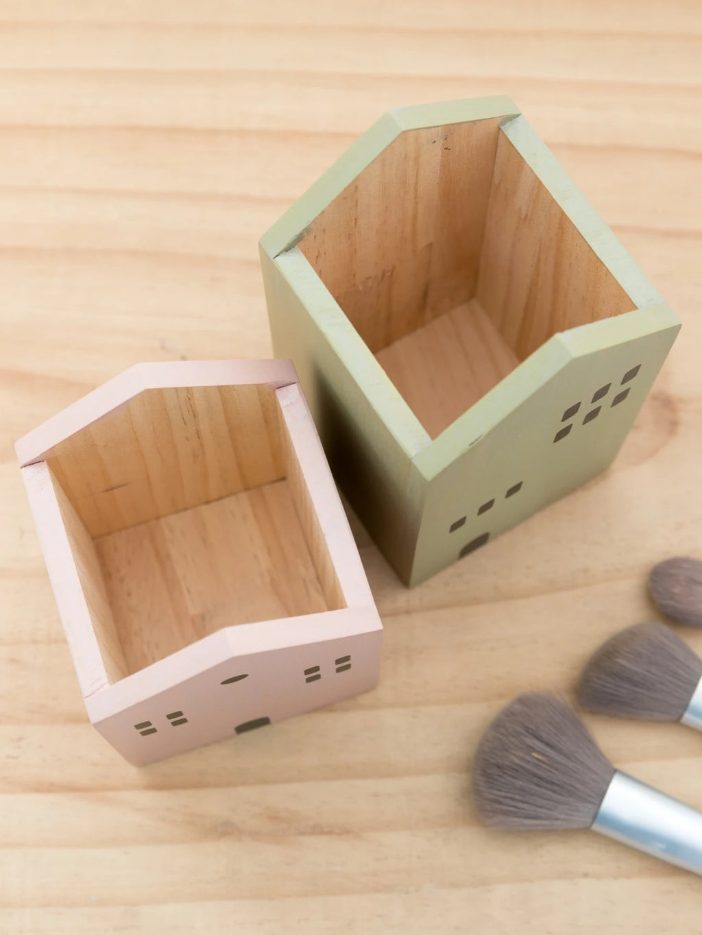 Cartoon House Wooden Pen Holder Pencil Container Makeup Brush Stationery Storage Box Student/ Office Desktop Storage Organiser