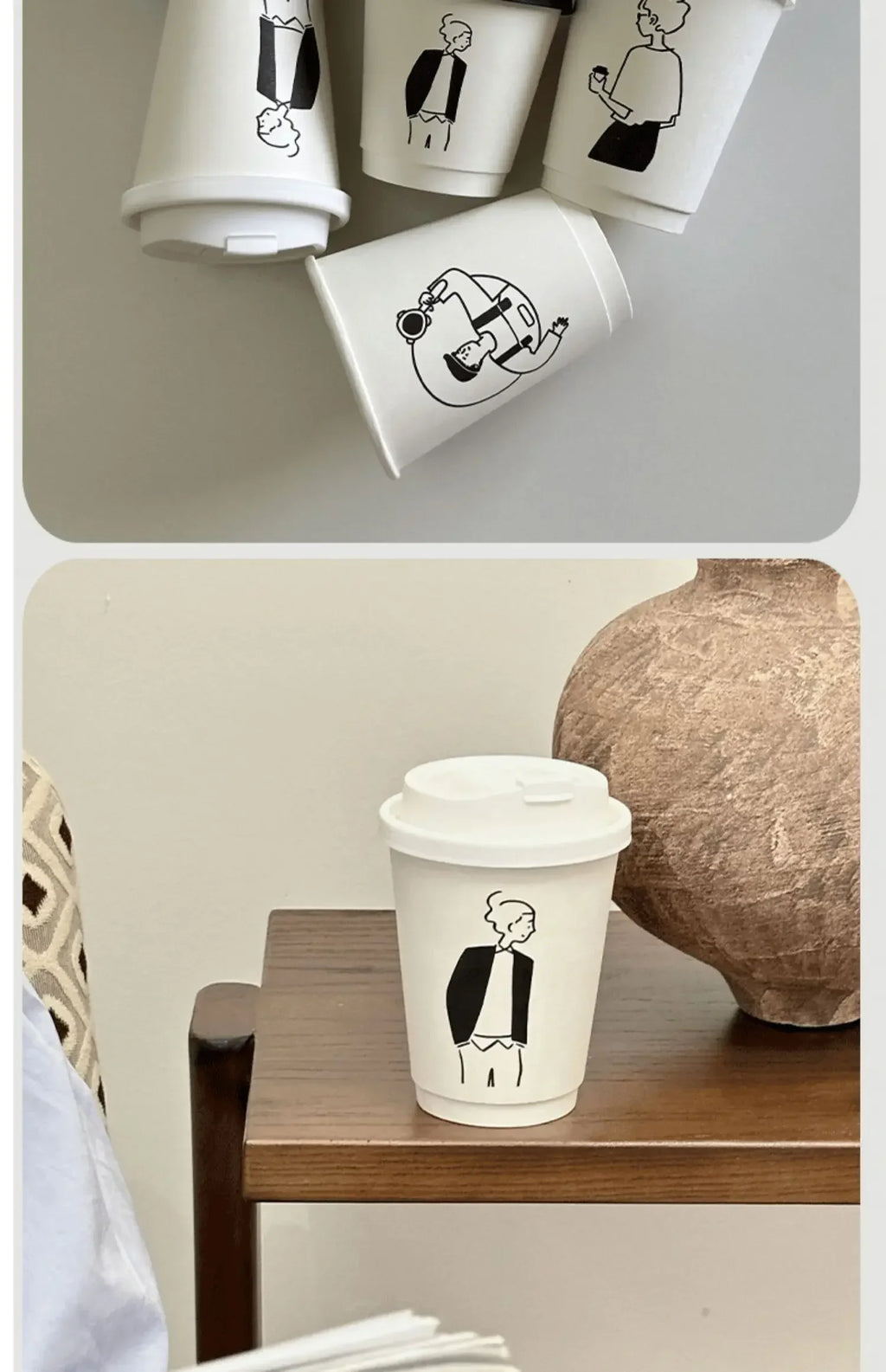 50 Sets of Coffee Packaging Cups Thickened and Heat-resistant Disposable Paper Cups Handdrawn Boys and Girls Juice Milk Mug